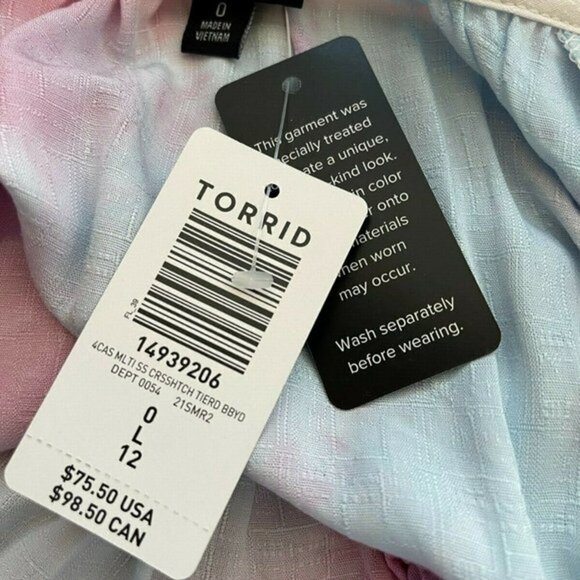 Torrid 0 Mauve Tie-Dye Lined Tie Tassel Neck Ruffle Hem Short Sleeve Dress - Picture 6 of 6